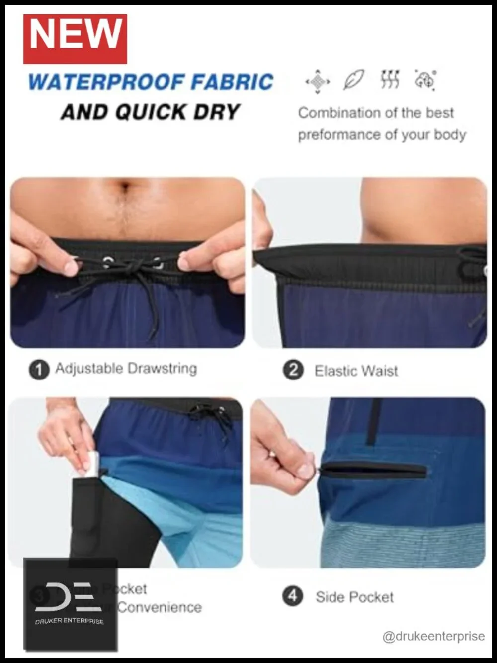 Men's Swim Trunks with Compression Liner 9 Inch Long Bathing Suits